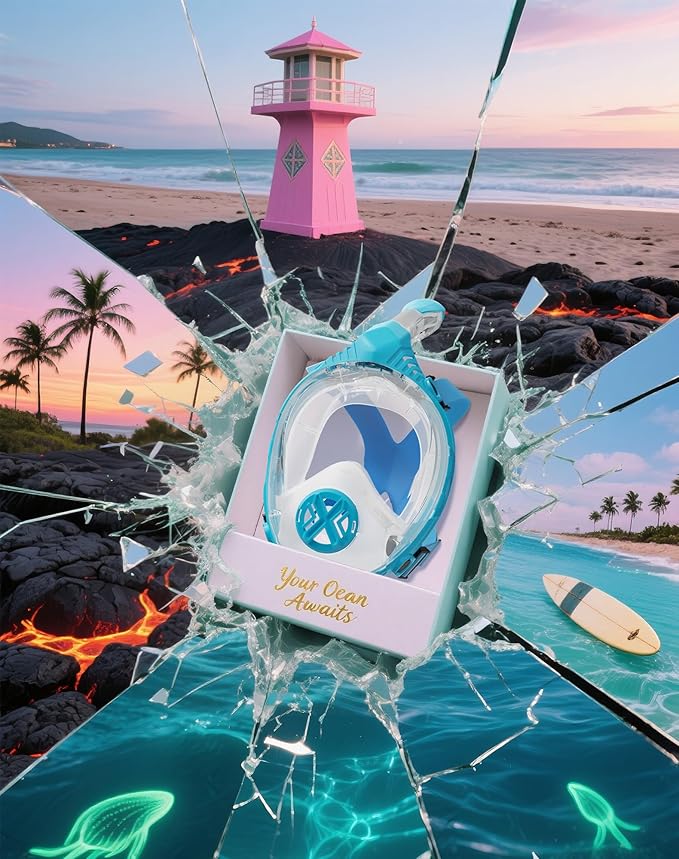 Full Face Snorkel Mask- Snorkeling Gear for Adults with Safe Dry Top Breathing System, Latest Foldable Panoramic View Snorkeling Mask for Men and Women, Anti Fog Anti Leak