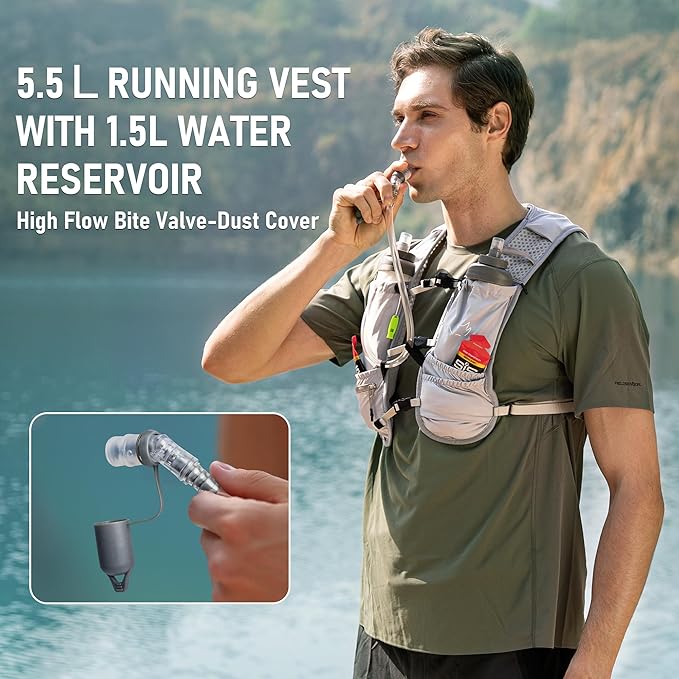 Running Vest with Water Bladder 1.5 Liter, Small Hydration Water Vest, Lightweight Hydration Pack Multi-Pocket 11x - for Hiking Race Trail Marathon for Women Men