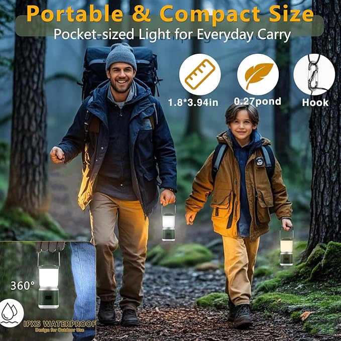 Small Camping Lantern 2000LM, Portable Rechargeable Camping Lights for Kids Adult Camping up to 20Hours, Emergency Lights for Power Outages, Dimmable, Waterproof, Camping or Hurricane Essentials
