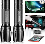 WdtPro LED Flashlight High Lumens SR2000 Pro, 2 Pack Brighter Tactical Flashlights with 5 Modes & Zoomable, Powerful Mini Flash Light for Emergency, Camping, Hiking (Black)