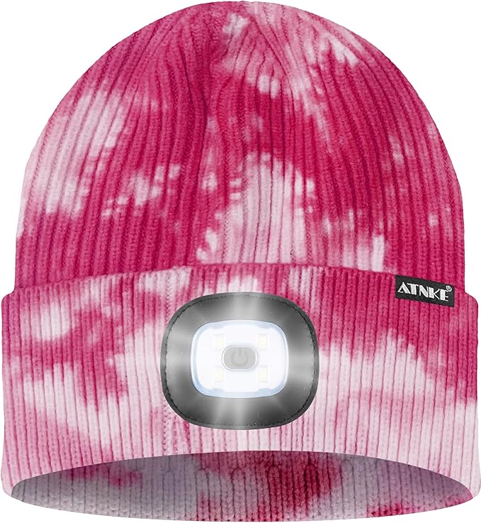 ATNKE LED Lighted Beanie Hat,USB Rechargeable 4 LED Running Headlamp Bright Cap with The Light Gifts for Men and Women
