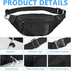 10PCS Crossbody Fanny Pack Bulk,Large Capacity Waist Bag with 4-Zipper Pockets Adjustable Strap Fanny Packs Waterproof Oxford Cloth Travel Belt Bag for Outdoor Shopping Travel Men Women,Black