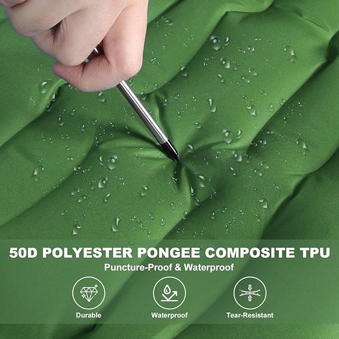 Camping Sleeping Pad with Pillow: Extra Thick 4.7 Inch Ultra-Light Self Inflating Air Mattress, Lightweight Compact Inflatable Sleep Mat for Backpacking, Hiking, Tent (Olive Green)