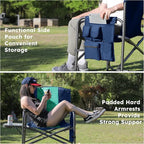 Colegence Oversized Directors Camping Chair Support 600 LBS, Heavy Duty Folding Outdoor Chairs with Detachable Side Pocket and Adjustable Side Table for Outside Beach,Lawn,Fishing,Dark Blue