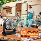 20000mAh Camping Fan, Rechargeable Battery Operated with 360° Rotatable Hook, 400 Lumes Light, 270° Pivot, 4 Speeds, 58Hrs Battery Powered Fan for Outdoor Tent Car Trip BBQ Hurricane Power Outages