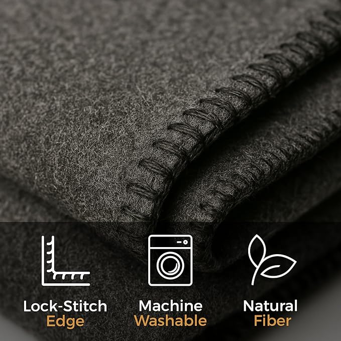 Wool Camping Blanket – 70% Wool Heavy-Duty Military Style Throw, Warm & Washable, Fire Retardant Cover for Emergency, Survival & Outdoor Use – Perfect for Camping, Car, Home & Hiking, Grey 62x84