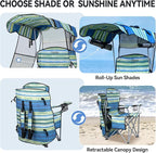 Folding Camping Chair with Reinforced Shade Canopy Comfortable Wide Seat with Cup Holder and Side Pocket Portable Outdoor Chair for Beach Fishing Sports Lawn Supports 350 LBS