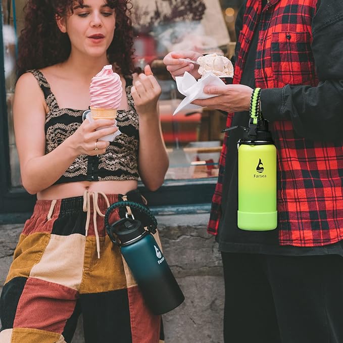 Farsea Insulated Water Bottle With Paracord Handle, Protective Silicone Boot and 2 Lids (Straw Lid & Spout Lid), Stainless Steel Water Bottle Wide Mouth, Double Wall Sweat-Proof BPA-Free, 40 oz