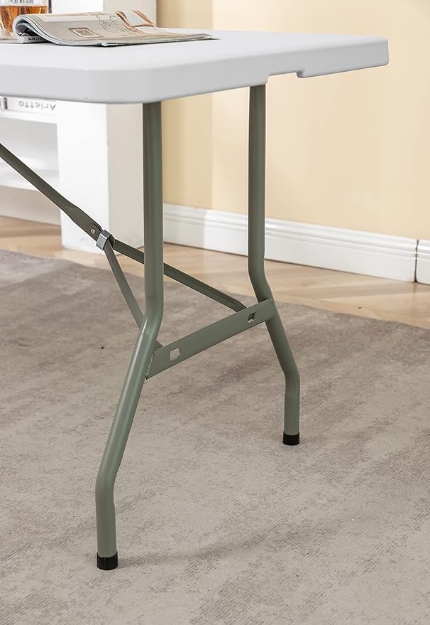 BTEXPERT Set of 2, Fold-in-Half Folding Utility Table 6 Feet 72"x 29.5" Lightweight Portable Carrying Handle Indoor Outdoor Picnic Camping Office Home Party Wedding Event Easy Clean Store Care White