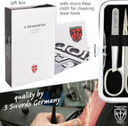 3 Swords Germany - Brand Quality 6 piece Manicure Pedicure Grooming kit Set - Scissors, Metal and Glass Nail File, Clipper, Tweezers with Synthetic Leather case - Chequered