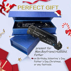 Engraved Folding Knives for Men,6 in 1 Pocket Knives with Fire Starter,Flashlight,Bottle Opener,Glass Breaker,Birthday Gifts for husband