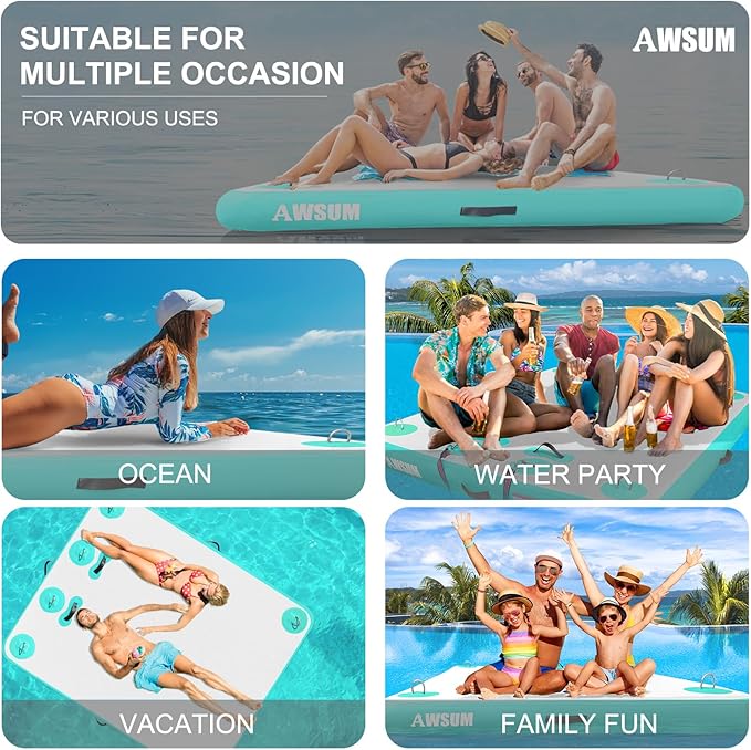 AWSUM Inflatable Floating Dock Air Dock Platform Floating Island Raft with None-Slip Surface for Pool Beach Ocean