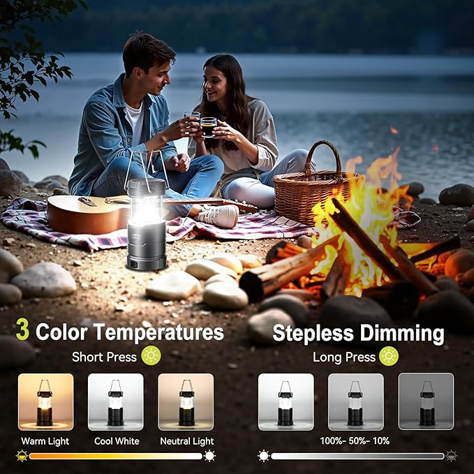 LETMY LED Camping Lantern for Power Outages, 3 Color Modes & Dimmable Battery Powered Lantern, IPX4 Waterproof & Collapsible, Lanterns Flashlight Survival Kits for Emergency Hurricane Hiking, 4 Pack