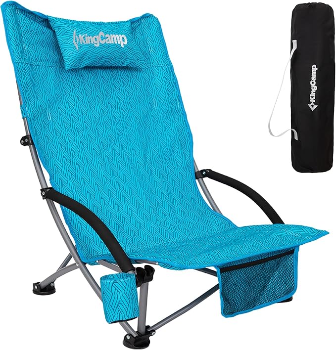 KingCamp Low Beach Chairs, Portable Folding Chair for Adults Extra Wide Ergonomic High Back Seat 300lbs Heavy Duty Lightweight Oversized Gear with Carry Bag for Outdoor Lawn Camping Picnic
