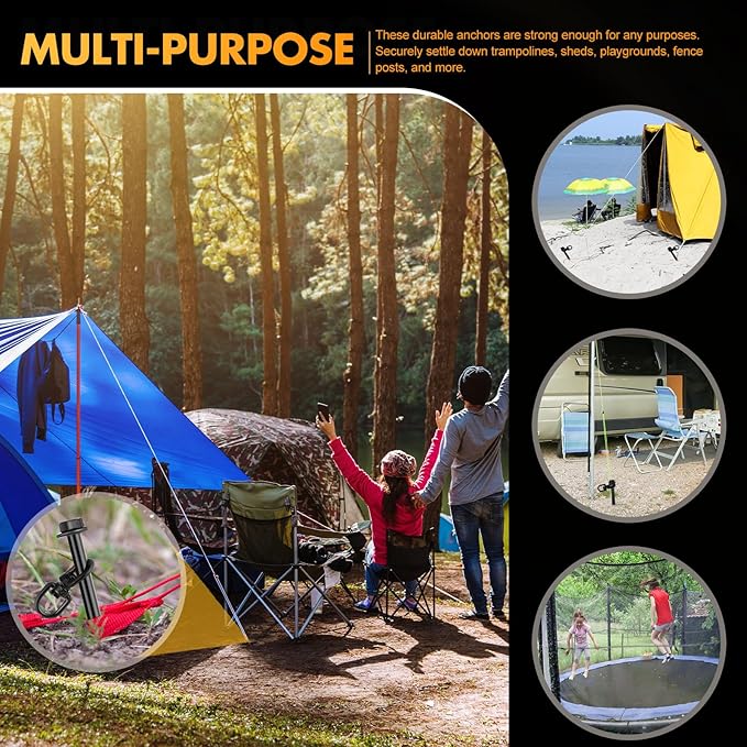 Hiboom Ground Anchor Screw Heavy Duty Earth Anchors Tent Stakes for High Wind with T Handle Hex Wrench Trampoline Hook Ground Stakes for Camping Canopies Car Ports Sheds