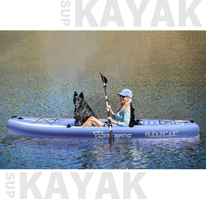 10.2'x35''x8'' Inflatable Kayak with Detachable Seat, SUP-Kayak Set Includes Hand Pump/Aluminum Oar/Backpack, Inflatable Boat for Adults/Kids | for Fishing, Touring-Purple