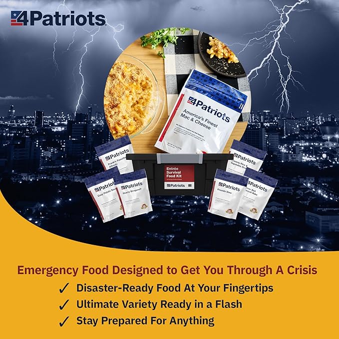 4Patriots Emergency Entree Food Kit – 128 Tasty Freeze-Dried MRE Survival Meals, 25 Year Shelf Life