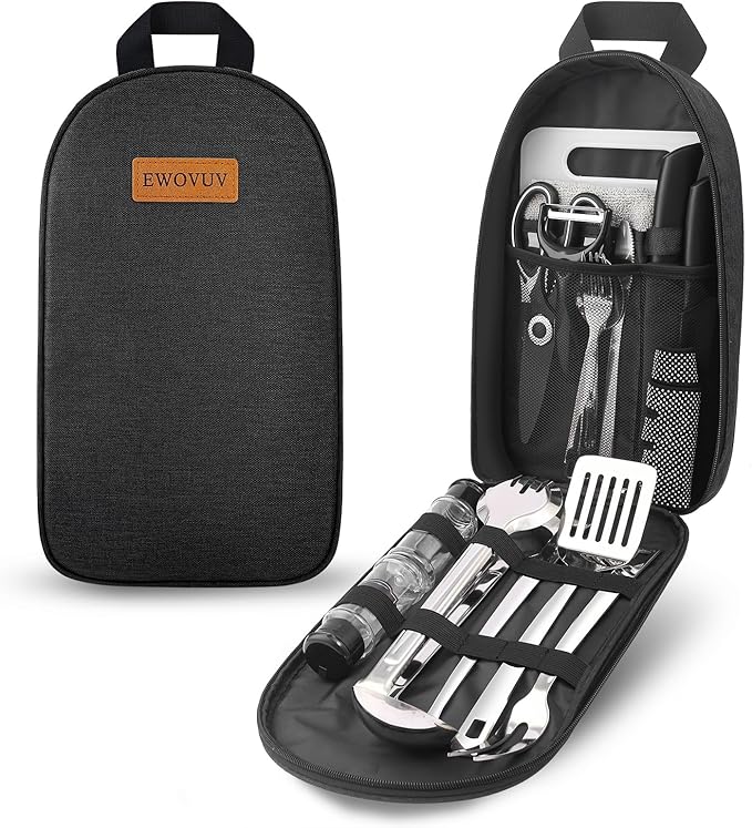 Camping Cooking Utensils Set- Camping Essentials Cookware Accessories Gear Must Haves Camper Tent Camp Kitchen Rv Gadgets Outdoor Stove Portable Picnic Gifts for Women BBQ Stuff