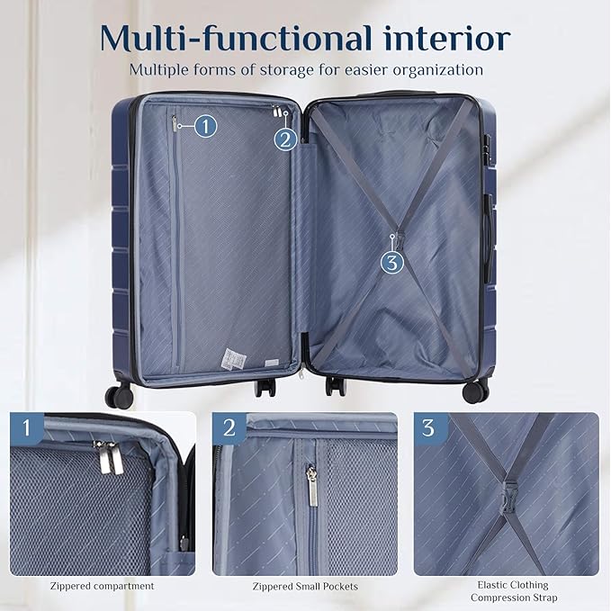 OLIXIS 28 Inch Luggage, Hardside Checked Suitcase with Spinner Wheels, Lightweight ABS Hard Shell Travel Luggage, TSA Approved Lock, Expandable Large Suitcase for Business & Travel–Blue