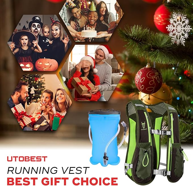UTOBEST Running Vest, 5L Hydration Vest Lightweight, Breathable and Sweatproof Running Backpack, Adjustable Running Hydration Vest for Trail Running Marathon Race Jogging Cycling