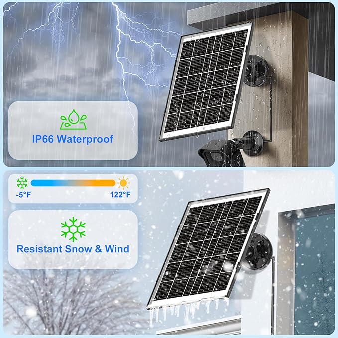 (2 Packs) 8W Solar Panel for Security Camera, Micro USB & USB-C Port Camera Solar Panel, IP65 Waterproof & 9.8FT Cable & High Conversion Rates Solar Panels for Cameras with Rechargeable Battery