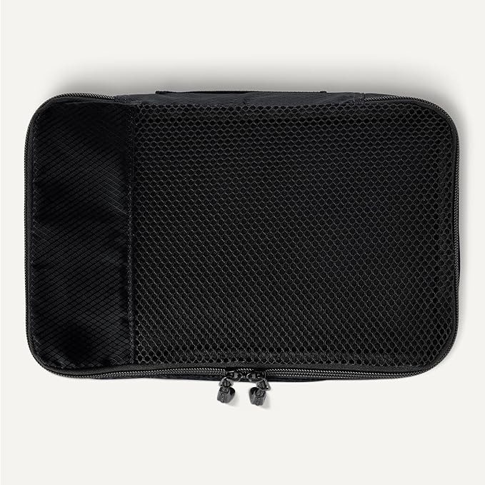 Amazon Essentials 4-Piece Packing Cubes Travel Accessories Set, Luggage Organizer with Double Zipper, Mesh Top, 100% Polyester, Small, Black (Previously Amazon Basics)