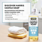 HARRIS Multi-Purpose Pure Liquid Castile Soap for Home Cleaning, Multi-Purpose Cleaner, For Dish Soap, Laundry Detergent, Kitchen and Bathroom Surfaces, Kids Rooms, Unscented, 32 Oz