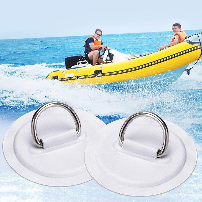 TOBWOLF 6 Pack Stainless Steel D-Ring Patch for Inflatable Boat Kayak Dinghy SUP, D-Ring PVC Patch Stand-Up Paddleboard Canoe Rafting Accessories, NO Glue Included