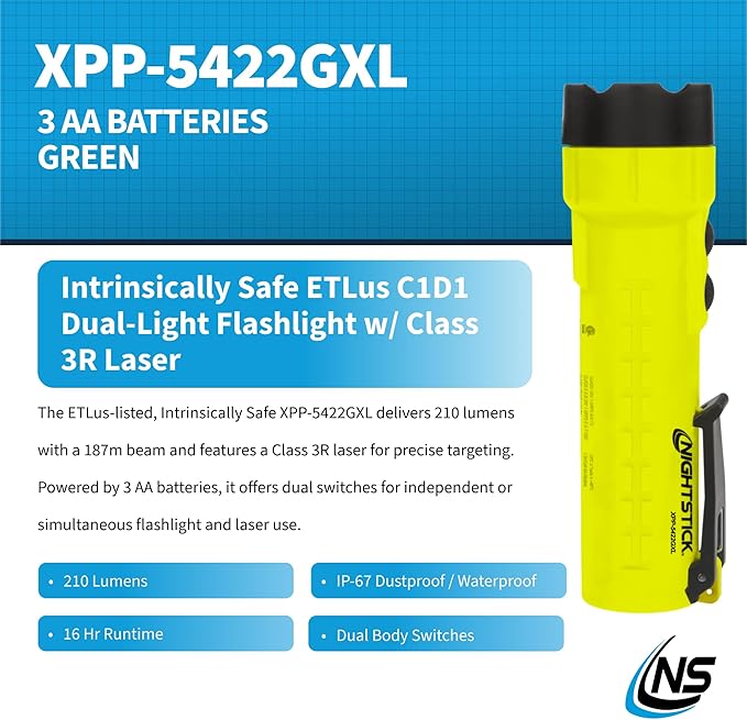 Nightstick XPP-5422GXL Intrinsically Safe Flashlight w/Green Laser - 3 AA (not Included) - Green - UL913