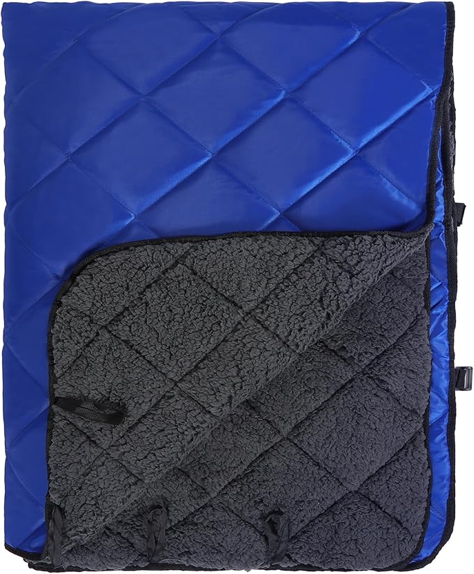 REDCAMP Large Warm Camping Blanket with Sherpa Lining, Cold Weather Outdoor Windproof Blanket for Camping Stadium, Machine Washable 59"x 79" Blue
