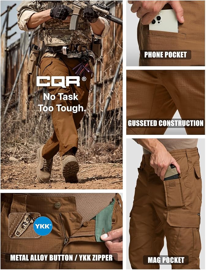CQR Men's Tactical Pants, Water Resistant Ripstop Cargo Pants, Lightweight EDC Work Hiking Pants, Outdoor Apparel