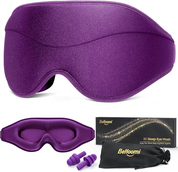 Sleep Mask, Premium Eye Mask for Sleeping, 3D Ergonomic Designed Sleeping Mask, Upgraded Light Blocking & Blindfold Sleep Masks for Women, Men (Purple)