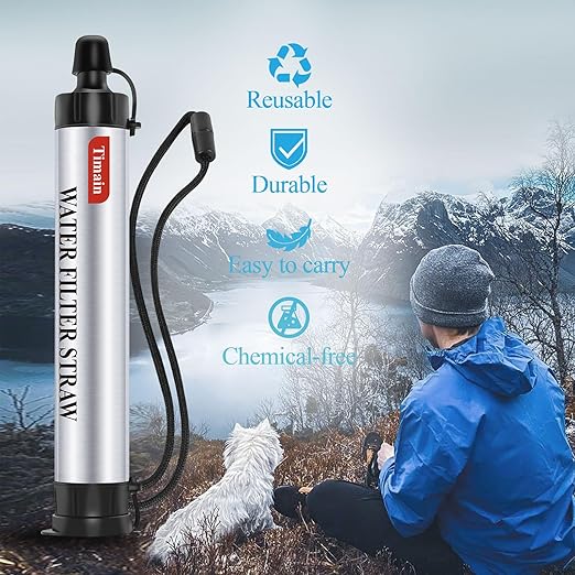 4 Pack Timain 4-Stage Filtration,High Flow Rate Water Filter Straws,Water Purifier Survival for Emergency Kits,Travel,Camping, Hiking,Fishing,Hunting (4)