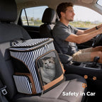 Lekereise Pet Carrier Backpack Expandable Cat Backpack for Small Dogs Cats, Dog Backpack Bag with Breathable Mesh and Inner Safety Leash, Striped