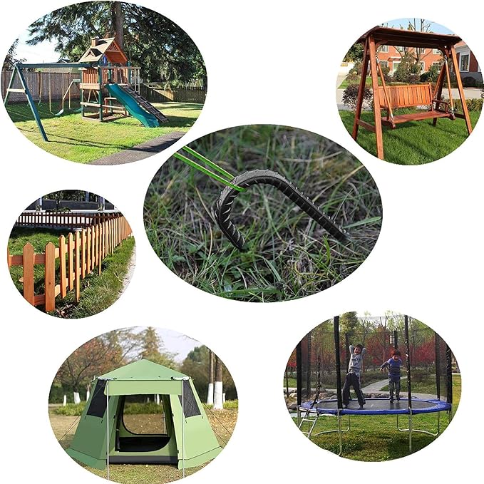 Rebar Stakes 16 inch, Heavy Duty J Hook Ground Stakes, 5/16 inch Curved Steel Tent Stakes Anti Rust Ground Anchors for Chain Link Wire Fencing, Pack of 40, Black