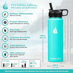 HYDRO CELL Stainless Steel Sport Water Bottle with Straw - Keeps Drinks Cold & Hot via a Leak Proof Metal Triple Insulated Vacuum Flask for All Sports and Outdoors Activities (Teal 24oz)