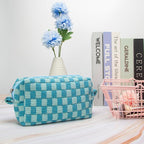 PAZIMIIK Checkered Makeup Bag for Purse Portable Zipper Make Up Pouch Small Cosmetic Case for Travel Accessories (6PCS Lake Blue)