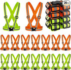 Hercicy 20 Pcs Reflective Vest High Visibility Safety Vests, Adjustable Bright Neon Lightweight Strap Gear (Green,Orange)
