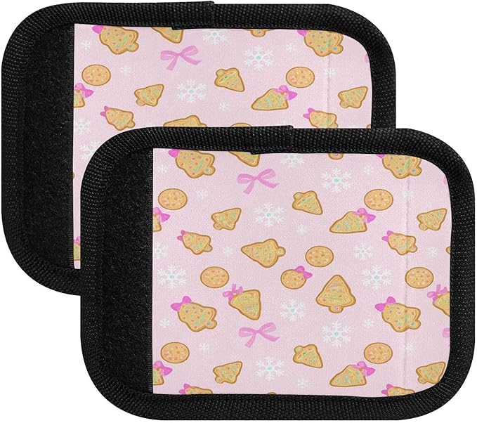Christmas Cookies 2 Pack Neoprene Suitcase Wraps, Luggage Handle Wraps with ID Tag, Non-Slip Suitcase Handle Covers for Travel, Bag Strap Pad