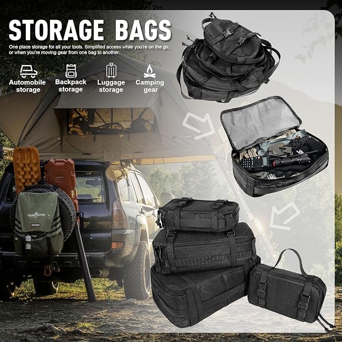 4 Set Tactical Packing Cubes ，Compressible Mesh Duffle Storage Bag,Portable Edc Molle Pouch Organizer.
