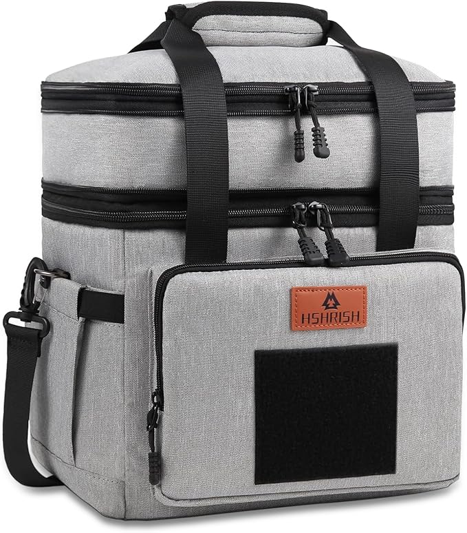HSHRISH Lunch Box for Men, Women Double Deck Heavy Duty Large Insulated Tactical Lunch Bag Durable Cooler Bag With Shoulder Strap for Adults Work Picnic Road Trip (Grey,15L )