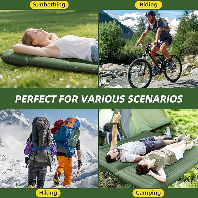 Sleeping Pad for Camping, 32.68 Inch Extra Wide Inflatable Camping Mat with Pillow and Built-in Foot Pump, Air Mattress 5.11 Inch Extra Thick for Tent (Army Green)