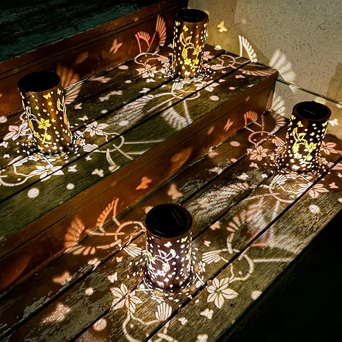 4 Pack Solar Lanterns Outdoor Waterproof Hummingbirds Birthday Gifts for Women Mom Grandma Garden Decor Metal Hanging LED Decorative Light for Patio Yard Lawn Backyard Front Porch Gardening Gifts