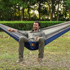 Camping Hammock, Portable Hammocks with Mosquito Net,Lightweight Nylon Parachute Hammock with 10ft Tree Straps,Camping Gear Must Haves for Travel Hiking Backpacking Beach Patio-Blue&Grey