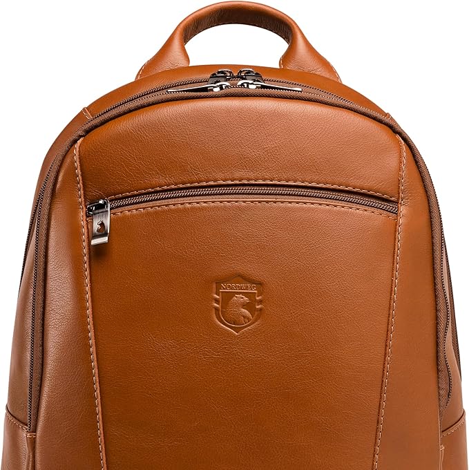 Nordweg Leather Laptop Backpack NW074B – Lightweight Daypack for Work, Travel & College – Fits Laptops up to 15.6” (Caramel)