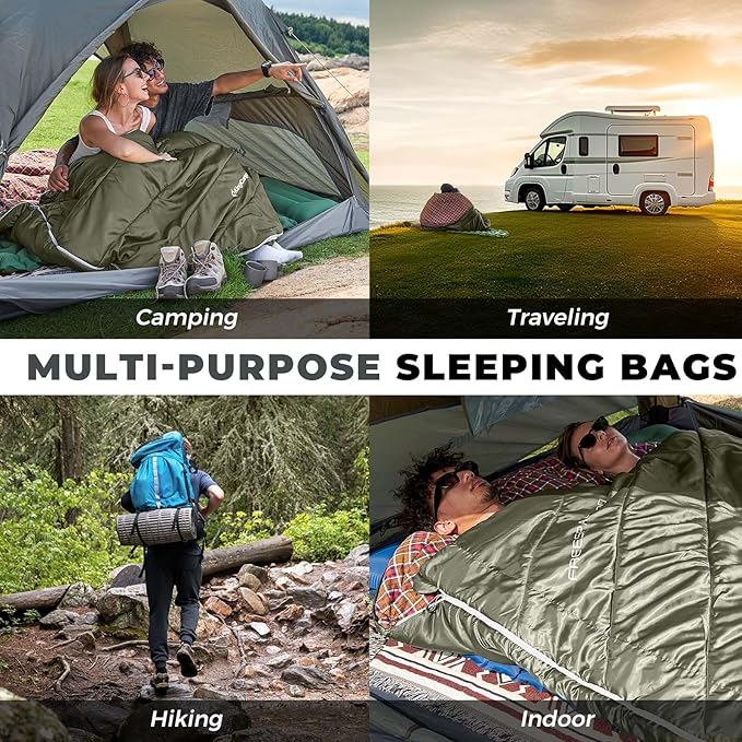 KingCamp Double Sleeping Bag for Adults, Queen Size 2 Person XXL Flannel Sleeping Bag, Waterproof Lightweight Flannel Quilt with 2 Pillows, Perfect for Couples Family Camping Hiking