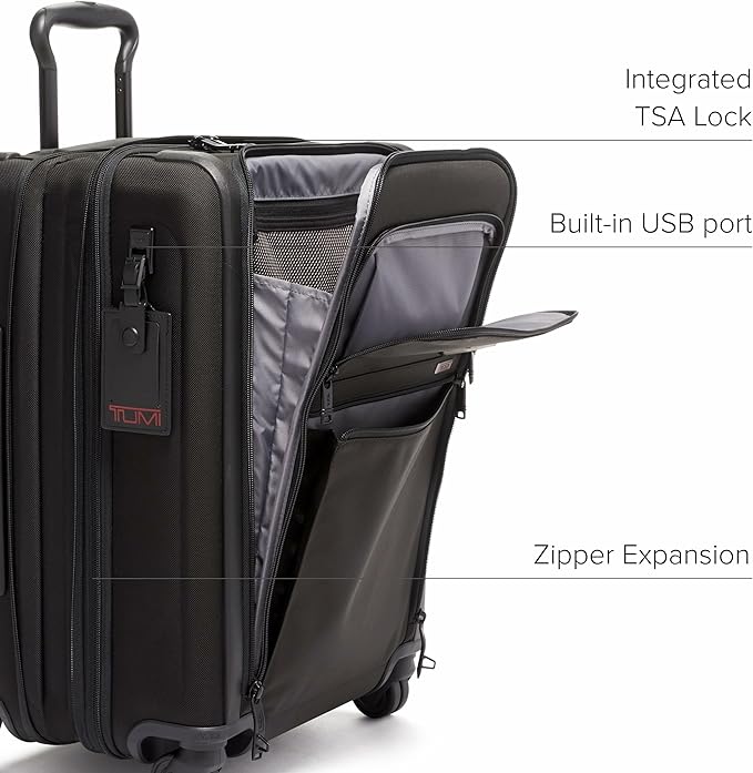 TUMI - Alpha Continental Expandable 4-Wheeled Carry-On Luggage - Compact Travel Suitcase - TSA Lock Tracer - Black