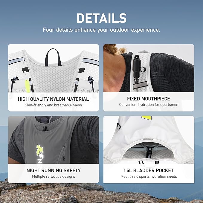 N NEVO RHINO Running Vest,Hydration Vest 5L with 1.5L Water Bladder,Lightweight Hydration Pack Water Backpack for Hiking Race