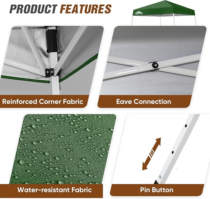 EAGLE PEAK 8x8 Slant Leg Pop-up Canopy Tent Easy One Person Setup Instant Outdoor Beach Canopy Folding Portable Sports Shelter 8x8 Base 6x6 Top (Green)