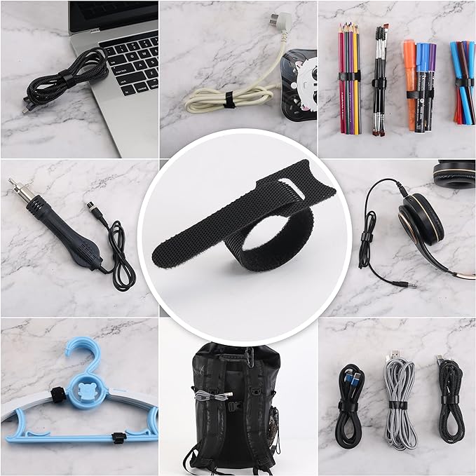 Nettbe Reusable Cable Ties, 210 PCS 8 Inches Adjustable Cord Straps Wire Organizer Cord Wrap and Hook Loop Cable Management